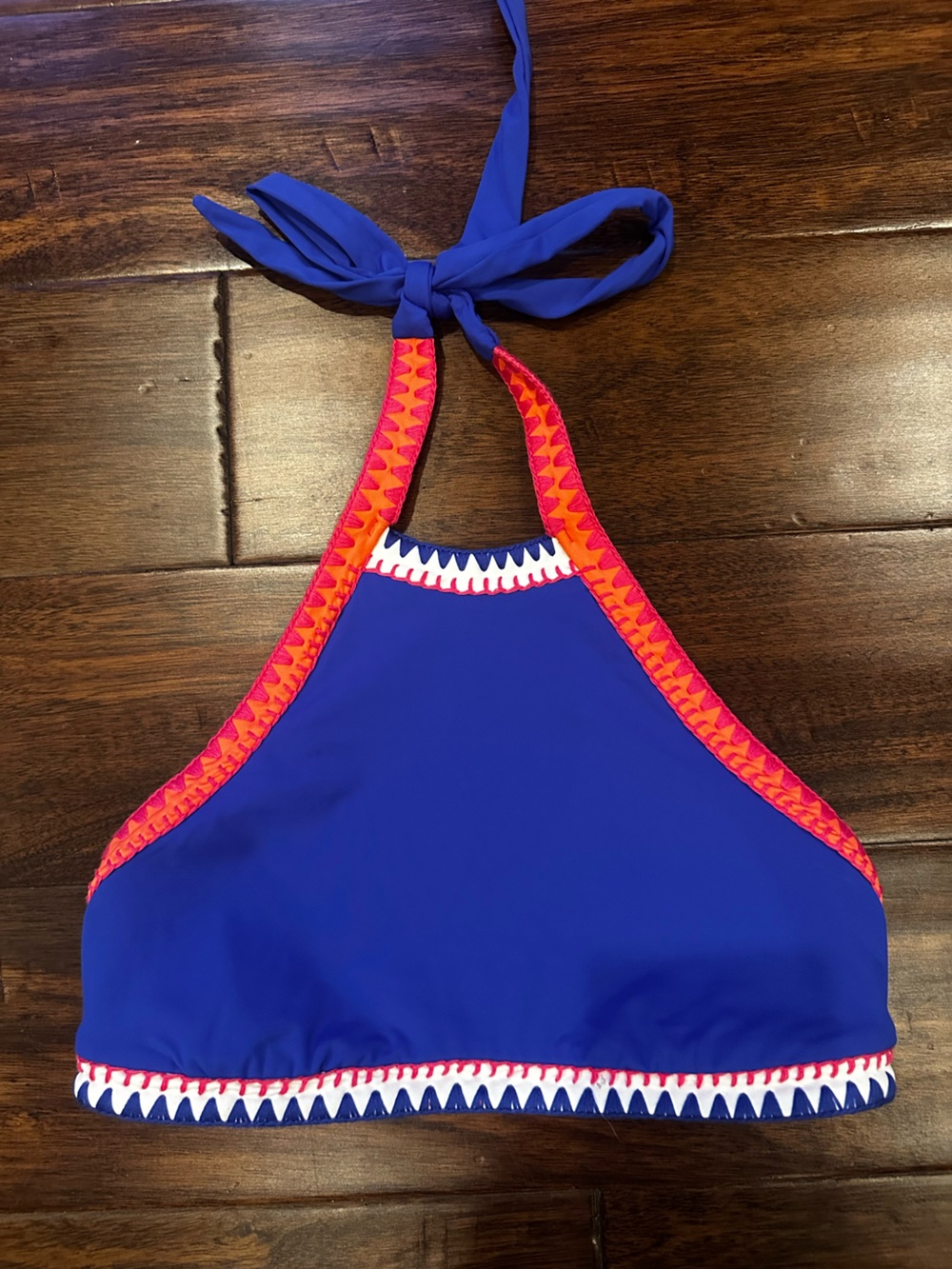 Seafly Summer Vibe High Neck Swimsuit Top with Pink-Orange Embroidery Trim